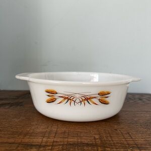 Vintage Fire-King Anchor Hocking Golden Wheat Milk Glass Casserole Dish #7